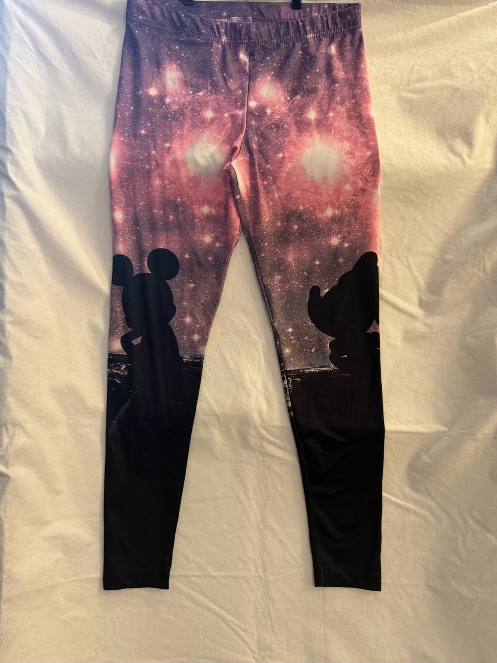 Dinsey Mickey & Minnie Galaxy Print Leggings with Character Silhouettes - Pink